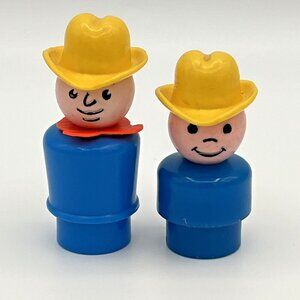 Vintage Fisher Price Little People Farmer & Son Blue body Yellow Hat Farm Figure